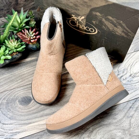 NIB Chaco Revel Tall 6.5M Ankle Soft Felt Ankle Boots Brown Sugar 37.5 - Picture 1 of 11